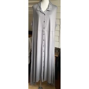 Plus Size Lagenlook Tank Maxi Dress Flowy Flared Hem Button Front Gray 3X Artsy